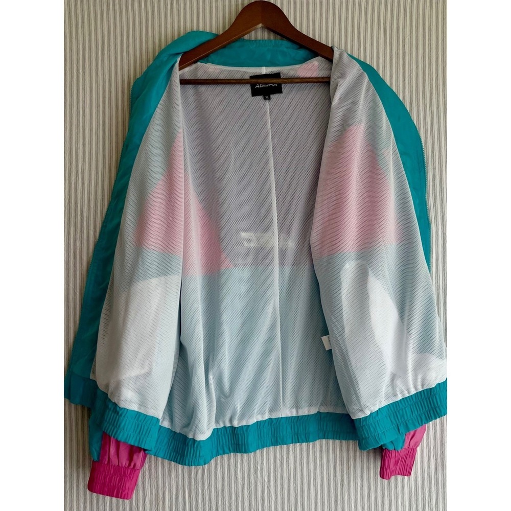 Agora Colorblock Windbreaker Jacket Teal Pink Blue Retro 90s Style XL Mesh Lined - Picture 8 of 11